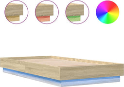 vidaXL - Bedframe - met - LED-verlichting - sonoma - eikenkleurig - 75x190 - cm