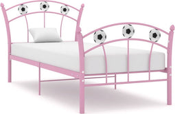 vidaXL - Bedframe - met - voetbaldesign - metaal - roze - 90x200 - cm