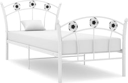 vidaXL - Bedframe - met - voetbaldesign - metaal - wit - 90x200 - cm