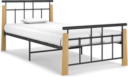 vidaXL - Bedframe - metaal - en - massief - eikenhout - 100x200 - cm