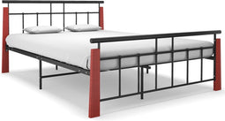 vidaXL - Bedframe - metaal - en - massief - eikenhout - 140x200 - cm