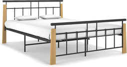 vidaXL - Bedframe - metaal - en - massief - eikenhout - 140x200 - cm