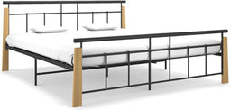 vidaXL - Bedframe - metaal - en - massief - eikenhout - 180x200 - cm