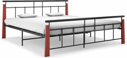 vidaXL - Bedframe - metaal - en - massief - eikenhout - 180x200 - cm