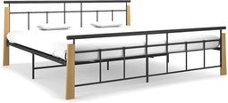 vidaXL - Bedframe - metaal - en - massief - eikenhout - 200x200 - cm