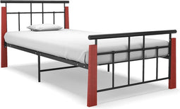 vidaXL - Bedframe - metaal - en - massief - eikenhout - 90x200 - cm