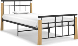 vidaXL - Bedframe - metaal - en - massief - eikenhout - 90x200 - cm
