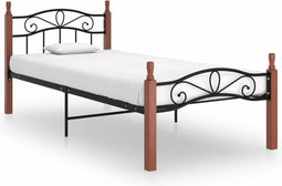 vidaXL - Bedframe - metaal - en - massief - eikenhout - zwart - 90x200 - cm