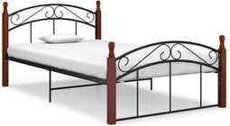 vidaXL - Bedframe - metaal - en - massief - eikenhout - zwart - 120x200 - cm