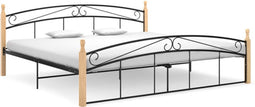 vidaXL - Bedframe - metaal - en - massief - eikenhout - zwart - 200x200 - cm
