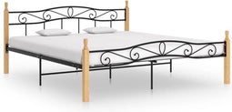vidaXL - Bedframe - metaal - en - massief - eikenhout - zwart - 200x200 - cm