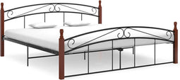 vidaXL - Bedframe - metaal - en - massief - eikenhout - zwart - 180x200 - cm