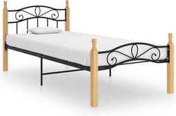 vidaXL - Bedframe - metaal - en - massief - eikenhout - zwart - 100x200 - cm
