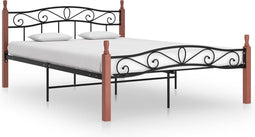 vidaXL - Bedframe - metaal - en - massief - eikenhout - zwart - 140x200 - cm