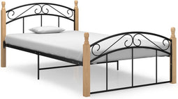 vidaXL - Bedframe - metaal - en - massief - eikenhout - zwart - 120x200 - cm