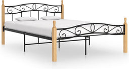 vidaXL - Bedframe - metaal - en - massief - eikenhout - zwart - 140x200 - cm