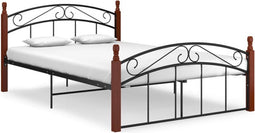 vidaXL - Bedframe - metaal - en - massief - eikenhout - zwart - 140x200 - cm