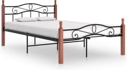 vidaXL - Bedframe - metaal - en - massief - eikenhout - zwart - 120x200 - cm
