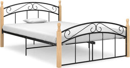 vidaXL - Bedframe - metaal - en - massief - eikenhout - zwart - 140x200 - cm