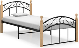 vidaXL - Bedframe - metaal - en - massief - eikenhout - zwart - 100x200 - cm