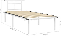 vidaXL - Bedframe - metaal - wit - 90x200 - cm