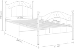 vidaXL - Bedframe - metaal - wit - 90x200 - cm