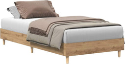 vidaXL - Bedframe - zonder - matras - 100x200 - cm - spaanplaat - artisanaal - eiken