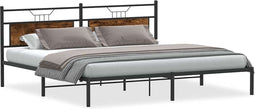 vidaXL - Bedframe - zonder - matras - 200x200 - cm - spaanplaat - gerookt - eiken