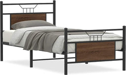 vidaXL - Bedframe - zonder - matras - bewerkt - hout - bruin - eikenkleur - 90x200 - cm