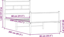 vidaXL - Bedframe - zonder - matras - bewerkt - hout - bruin - eikenkleur - 80x200 - cm