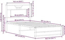 vidaXL - Bedframe - zonder - matras - bewerkt - hout - bruin - eikenkleur - 80x200 - cm