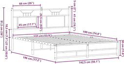 vidaXL - Bedframe - zonder - matras - bewerkt - hout - bruin - eikenkleur - 137x190 - cm