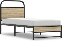 vidaXL - Bedframe - zonder - matras - bewerkt - hout - gerookt - eiken - 75x190 - cm