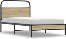 vidaXL - Bedframe - zonder - matras - bewerkt - hout - gerookt - eiken - 100x190 - cm