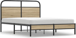 vidaXL - Bedframe - zonder - matras - bewerkt - hout - gerookt - eiken - 135x190 - cm