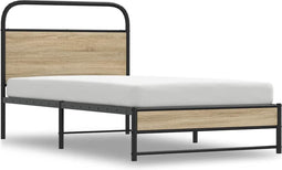 vidaXL - Bedframe - zonder - matras - bewerkt - hout - gerookt - eiken - 100x200 - cm