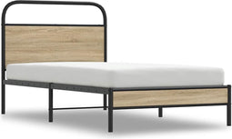 vidaXL - Bedframe - zonder - matras - bewerkt - hout - gerookt - eiken - 90x190 - cm