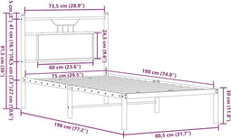 vidaXL - Bedframe - zonder - matras - hout - gerookt - eikenkleurig - 75x190 - cm