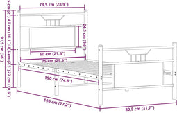 vidaXL - Bedframe - zonder - matras - hout - sonoma - eikenkleurig - 75x190 - cm