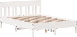 vidaXL - Bedframe - zonder - matras - massief - grenenhout - wit - 135x190 - cm