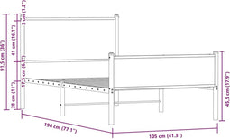 vidaXL - Bedframe - zonder - matras - metaal - bruin - eikenkleurig - 100x190 - cm