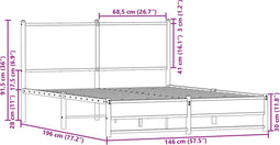 vidaXL - Bedframe - zonder - matras - metaal - bruin - eikenkleurig - 140x190 - cm