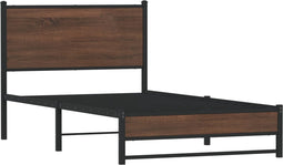 vidaXL - Bedframe - zonder - matras - metaal - bruin - eikenkleurig - 100x190 - cm