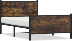 vidaXL - Bedframe - zonder - matras - metaal - gerookt - eikenkleurig - 107x203 - cm