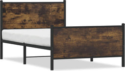 vidaXL - Bedframe - zonder - matras - metaal - gerookt - eikenkleurig - 100x190 - cm