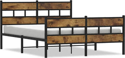 vidaXL - Bedframe - zonder - matras - metaal - gerookt - eikenkleurig - 135x190 - cm