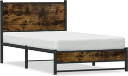 vidaXL - Bedframe - zonder - matras - metaal - gerookt - eikenkleurig - 100x190 - cm
