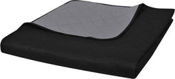 vidaXL - Bedsprei - gewatteerd - dubbelzijdig - 170x210 - cm - zwart/grijs