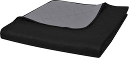 vidaXL - Bedsprei - gewatteerd - dubbelzijdig - 220x240 - cm - zwart/grijs