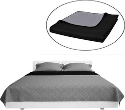 vidaXL - Bedsprei - gewatteerd - dubbelzijdig - 230x260 - cm - zwart/grijs